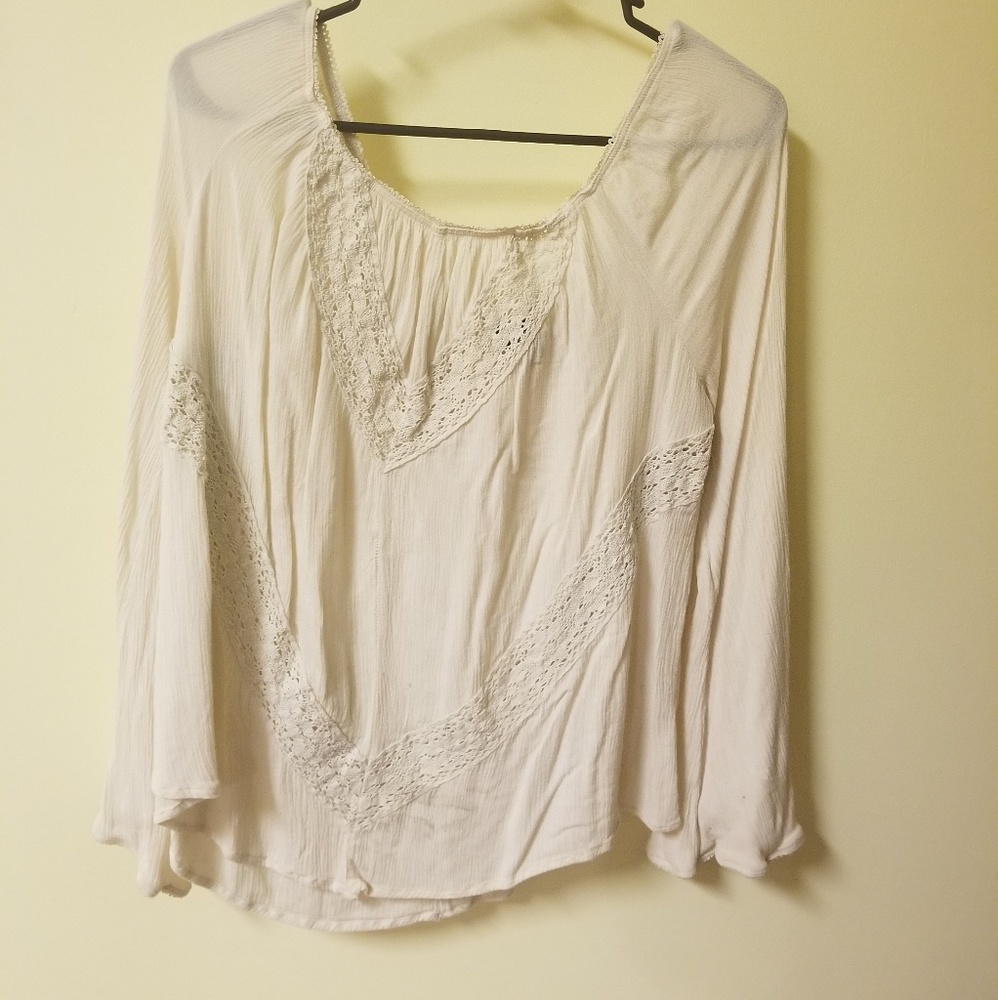 White lace embroidered shirt